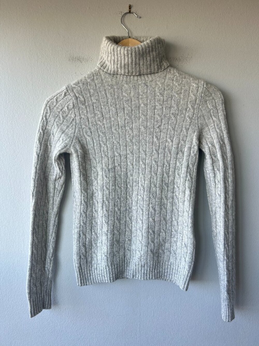 J.Crew Cambridge Cable Chunky Turtleneck Sweater Merino Wool Cashmere Gray